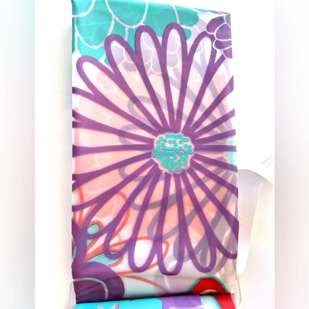 Retro Flowers Peva Shower Curtain Purple Blue Pink Flower Power 70’s